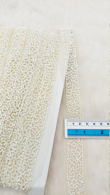 White Wedding Net Bridal Trim In White Beaded Embroidery, Hand Embroidered Bead Lace, Embroidered Lace